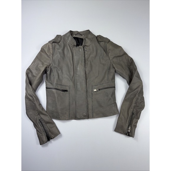 Banana Republic‎ Gray Leather Moto Jacket Women's Sz XXS - Picture 1 of 9